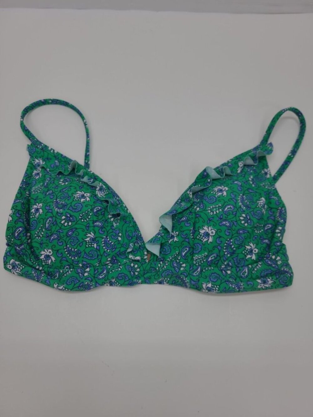 J. Crew Bikini Top Women's Size XS Green Paisley Floral Padded Adjustable Straps